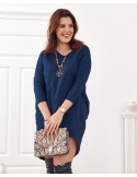 Rochie Plus Size cu spate mai lung, bleumarin FK565 - Magazin online - Boutique